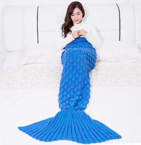 

CAMMITEVER Soft Knitted Mermaid Tail Blanket Crochet Handmade Sleeping Bag for Kids Adult Best Birthday Christmas Gift