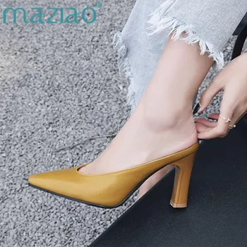 

MAZIAO Plus Size 32=46 Sexy Shallow Slippers Women High Heels Sandals Luxury Brand Designer Summer Mules Shoes Woman Flip Flops