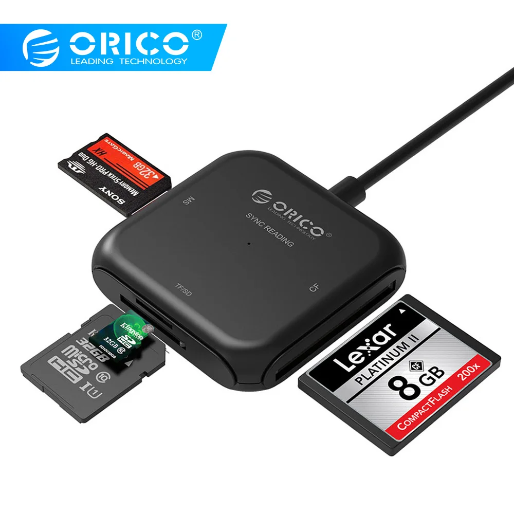 Скидка ORICO 4 в 1 USB 3,0 смарт кард ридер флэш мульти карт памяти для TF SD MS CF 4 карты одновременно чтения и записи CRS31A