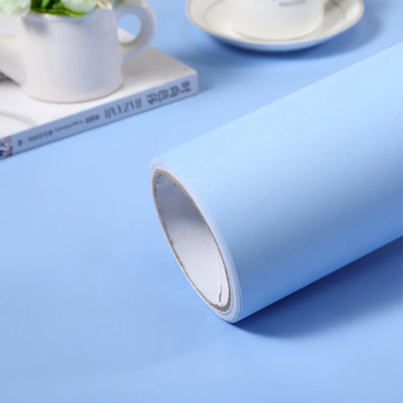ПВХ водонепроницаемая мраморная настенная бумага самоклеющаяся виниловая контактная бумага для гостиной, рабочего стола, гардероба, домашней декоративной пленки - Цвет: Matt Light Blue