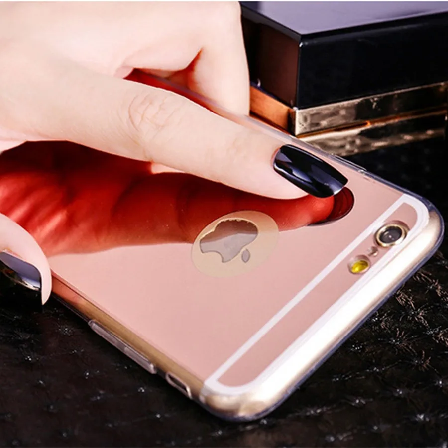 Роскошный зеркальный чехол из ТПУ с силиконовой рамкой для Apple iPhone 6 6S 5 5S SE 7 Plus 4 4S
