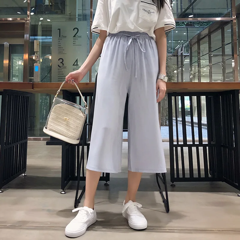 

CHUQING High Waist Wide Leg Pants Female Summer 2019 New Loose Suit Pants Seven Points Straight Pants