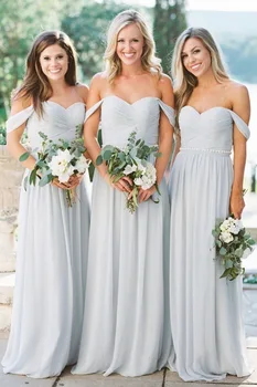 

Top Fashion off Shoulder Long Bridesmaid Dresses Robe De Moiselle D'honneur Pleats Maid of Honor Dress For Wedding 2018
