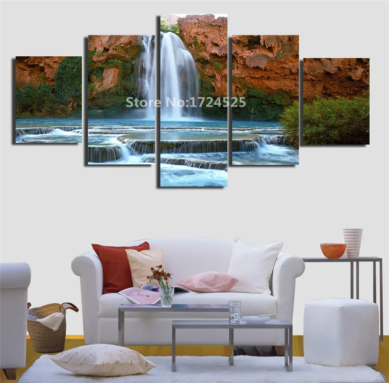 Printed Beautiful Small Waterfall 5 Piece Painting Wall Art Children's Room Decor Poster Canvas Free Shipping Home Decoration | Дом и сад