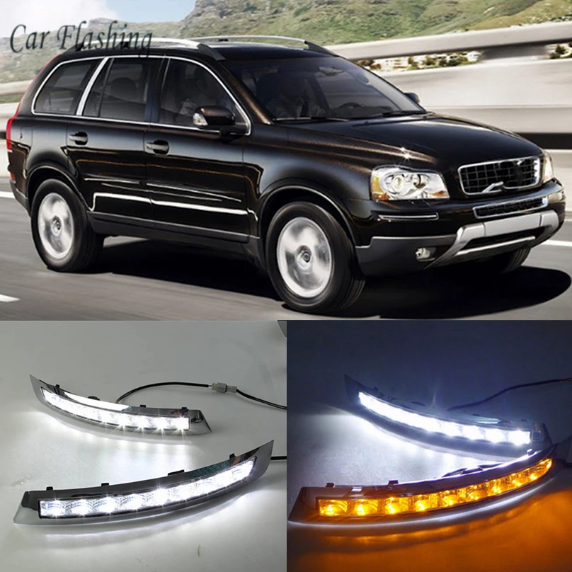 

Car Flashing 2pcs Car LED Day Light DRL Daytime Running Light Driving Fog Lamp yellow turn For VOLVO XC90 2007 - 2013 day light