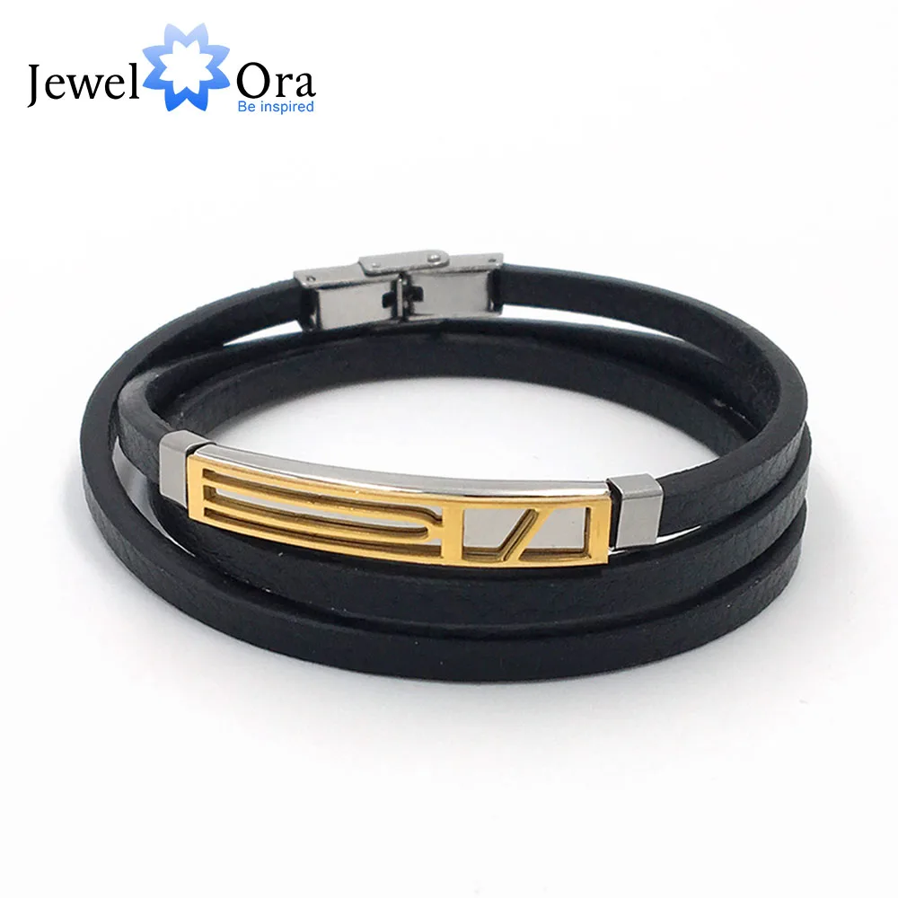 

Genuine Leather Bracelet Cuff Stainless Steel Men Bracelets Trendy Anniversary Men Gift 2018 Special Off(JewelOra BA102242)