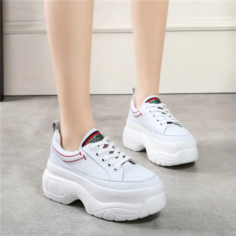 

NAYIDUYUN Trainers Sneakers Women Cow Leather Lace Up Wedges High Heels Party Pumps Shoes Platform Oxfords Casual Tennis Shoes