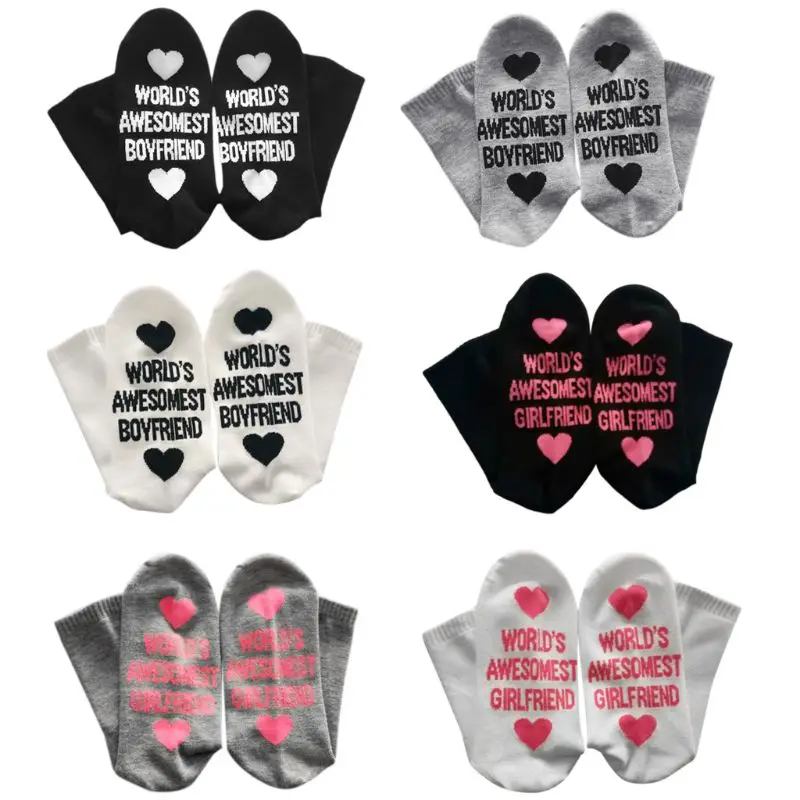 

Couples Lovers Men Women Mid-Calf Long Crew Socks Elastic Rib Trim Love Heart Boyfriend/Girlfriend Funny Words Sole Cotton Tube
