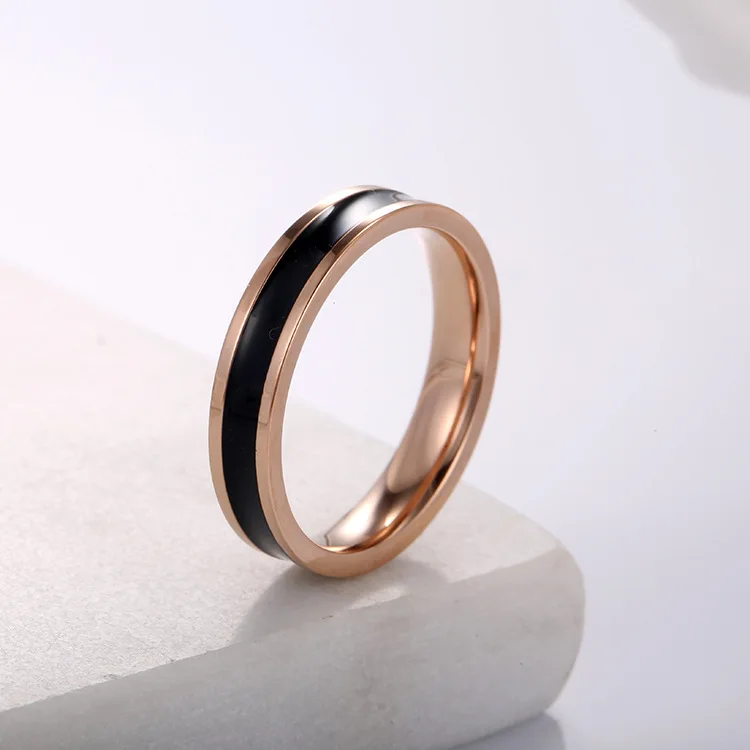 YiKLN, титановая сталь, модное черно-белое эпоксидное кольцо для пары, классическое розовое золото, обручальные кольца для женщин, Anneau BXJ2010