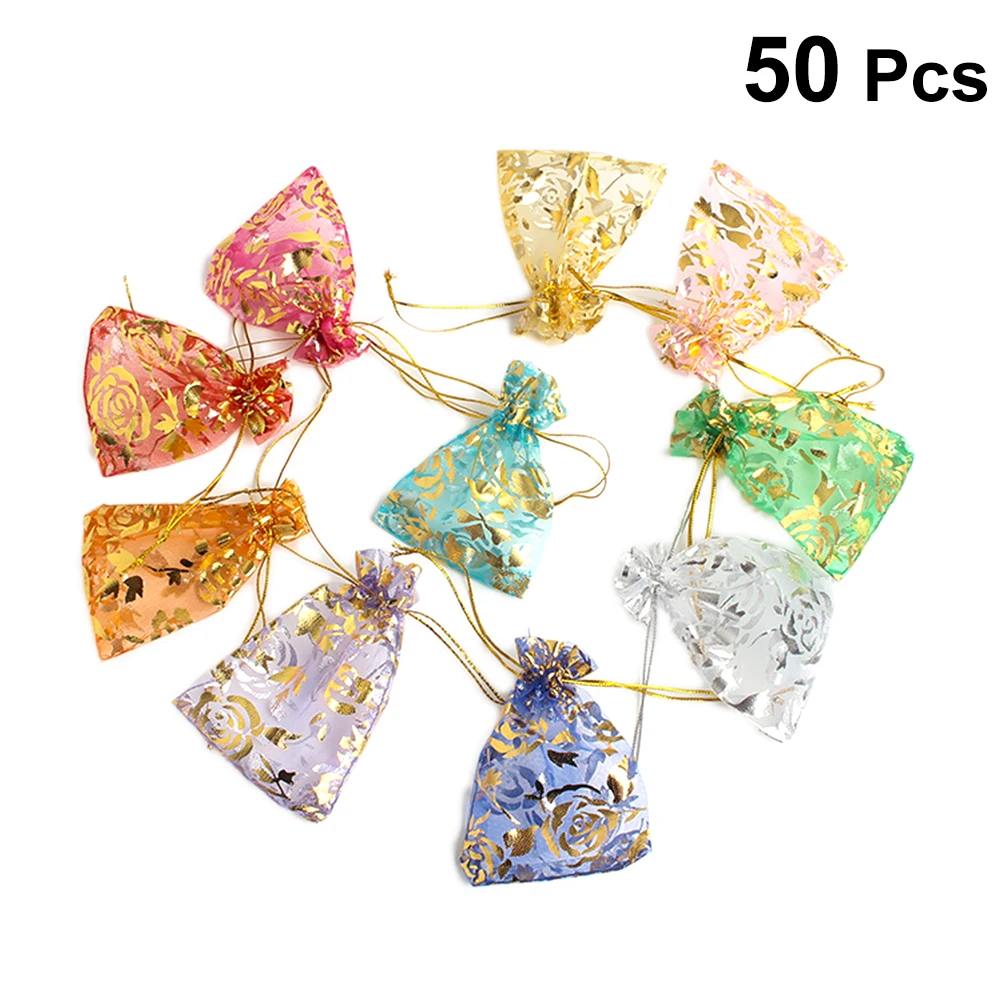 

50pcs/Pack Wedding Supplies Golden Yarn Bag Gift Mesh Bags Packaging Candy Bags For Wedding Home Party Supplies (Random Color )