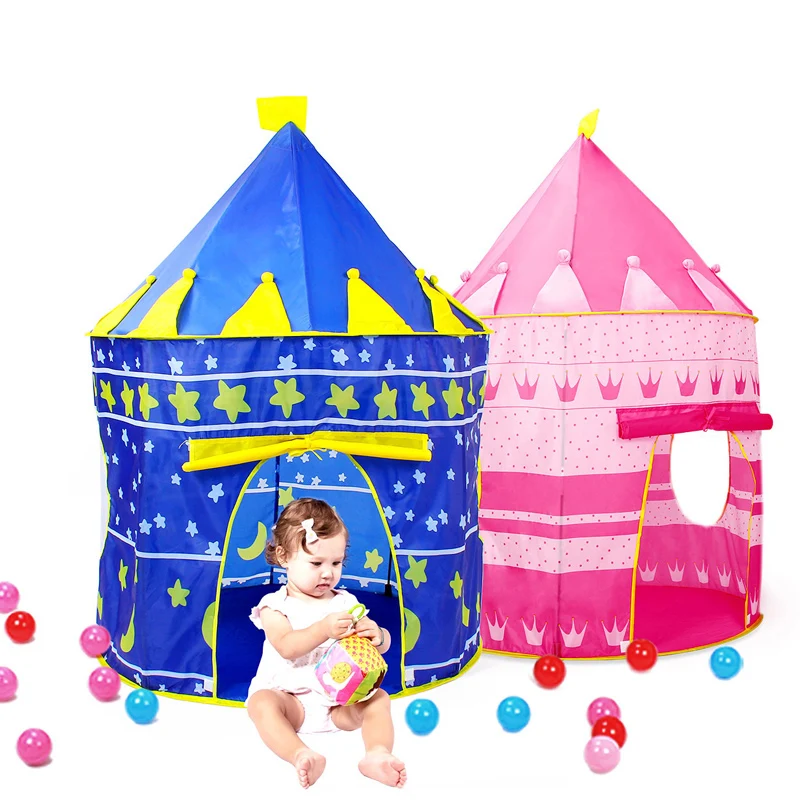 

2 Colors Play Tent Portable Foldable Tipi Prince Folding Tent Children Boy Castle Cubby Play House Kids Gifts Outdoor Toy Tents