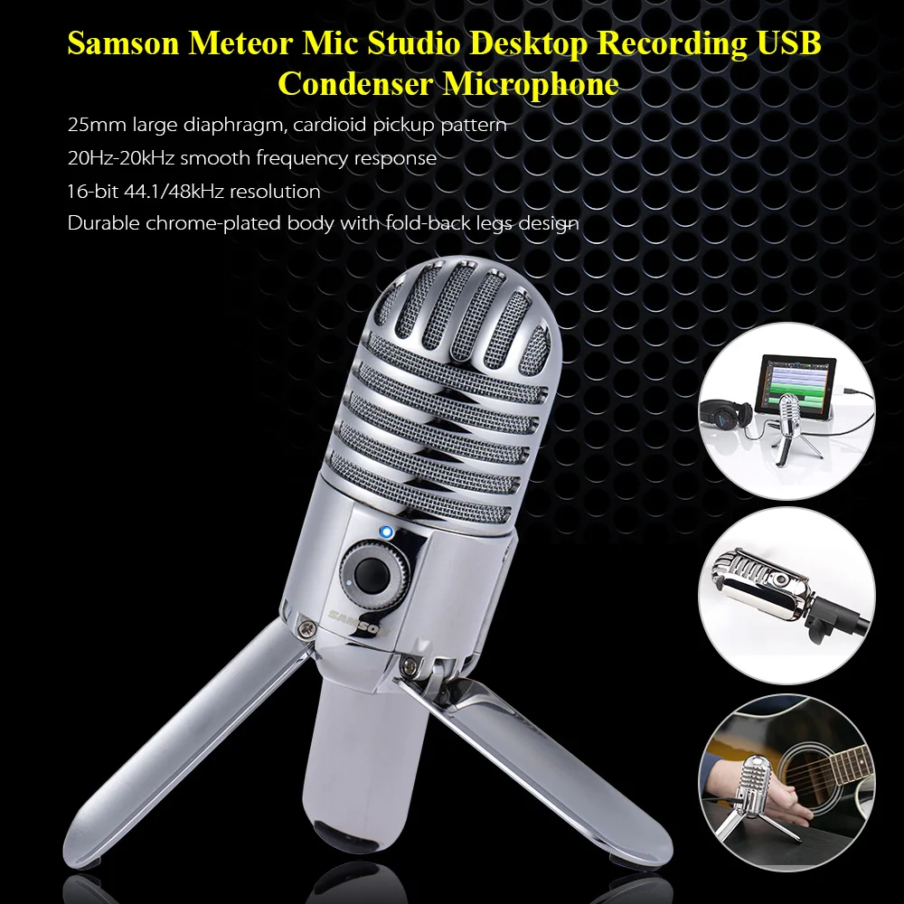 SAMSON Meteor Mic USB конденсаторный микрофон Студийный микрофон для компьютера ноутбука сетевой Подкаст, высокое качество звука