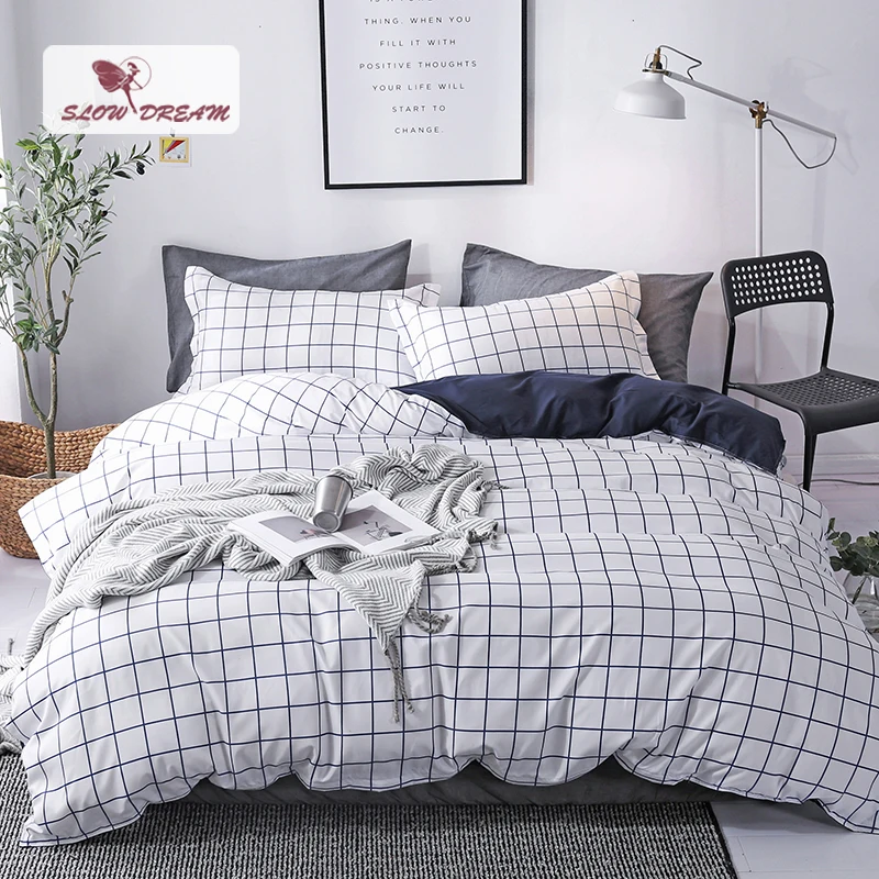 

SlowDream Geometry Style Simple Mans Bedding Set Decor Home Textiles Flat Sheet Pillowcase Duvet Cover Set Bedspread Bedclothes