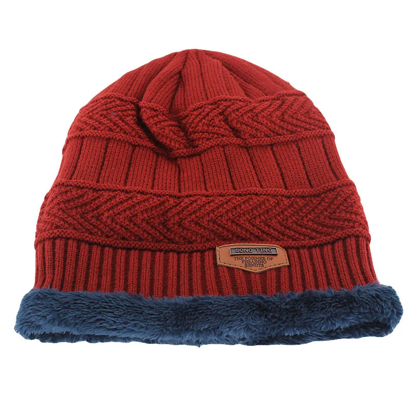 Мужские вязаные шапки с флисовой подкладкой Beanie Зимние женские головные уборы красный коричневый черный серый