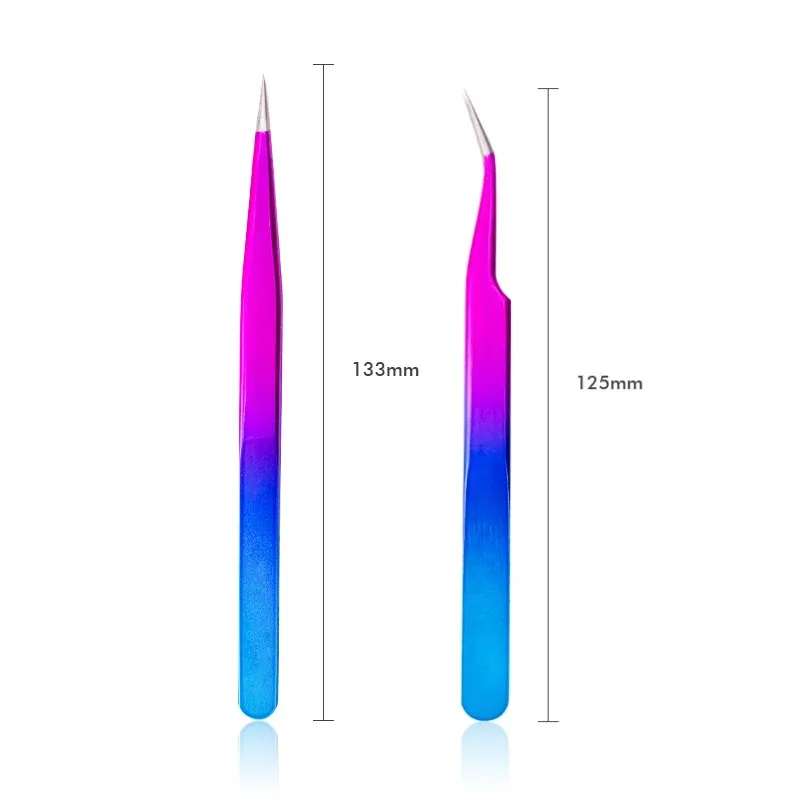 Профессиональный пинцет для ресниц Набор 2 шт. из нержавеющей стали антистатические прямые и изогнутые пинцеты Супер жесткий инструмент для наращивания ресниц