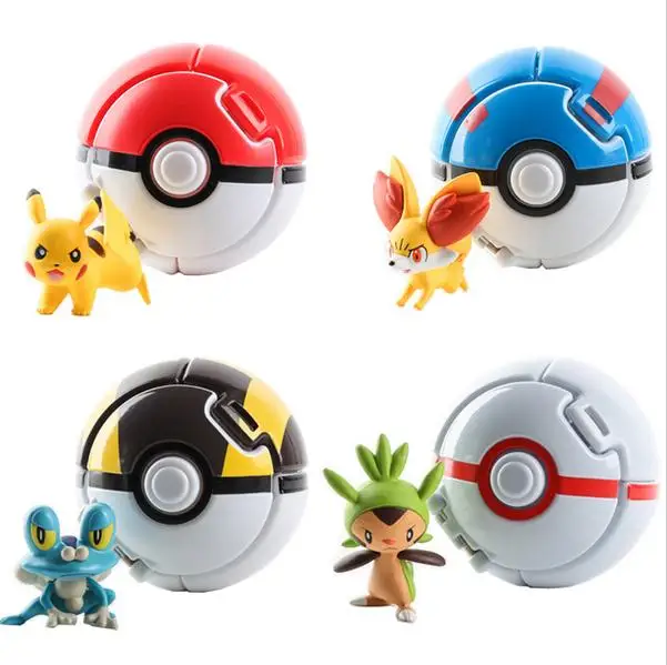 4 Шт./лот Схватив Эльф PokeBall Игрушки Пикачу Эльф Бал Пикачу Шары 7 СМ Мультфильм Фильм С Пикачу Рисунках Образовательные игрушки