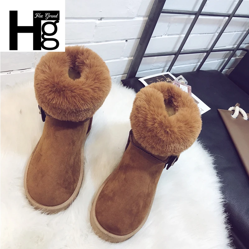 HEE GRAND Buckle Faux Suede Leather Women Winter Snow Boots Warm Girl Platform Ankle Boots Slip On Plush Fur Shoes Women XWM281 HEE GRAND Buckle Faux Suede Leather Women Winter Snow Boots Warm Girl Platform Ankle Boots Slip On Plush Fur Shoes Women XWM281