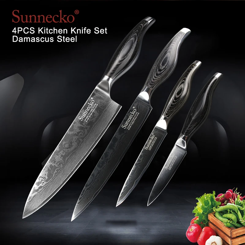 SUNNECKO Damascus Kitchen Knives Set Chef Slicing Utility Paring Knife
