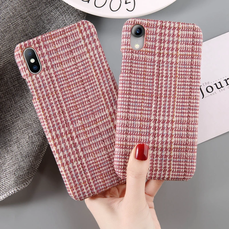 

Sweet Tartan Design Case Cover For iphone XS Max X 8 7 6 6S Plus Hard Fabric Warm Check Pattern Phone Cases For Iphone