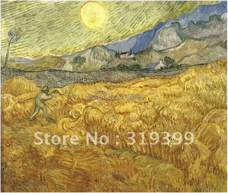

100% handmade Vincent Van Gogh Oil Painting reproduction,Wheat Field Behind Saint Paul Hospital with a Reaper,Museum quality