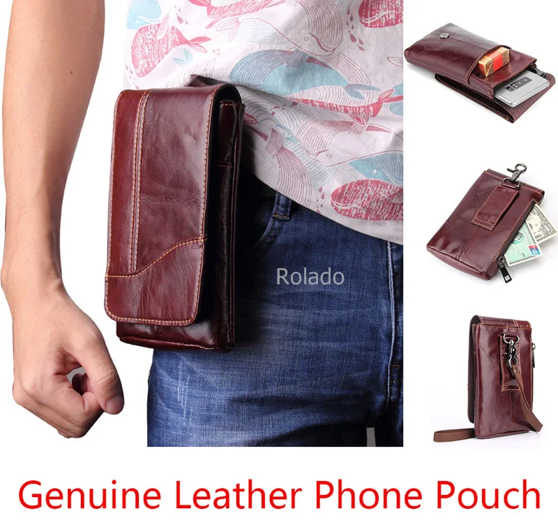 

Genuine Cow Leather Mini Casual Men's Waist Belt case for Cubot King Kong for Caterpillar Cat S61 Universal Phone bag