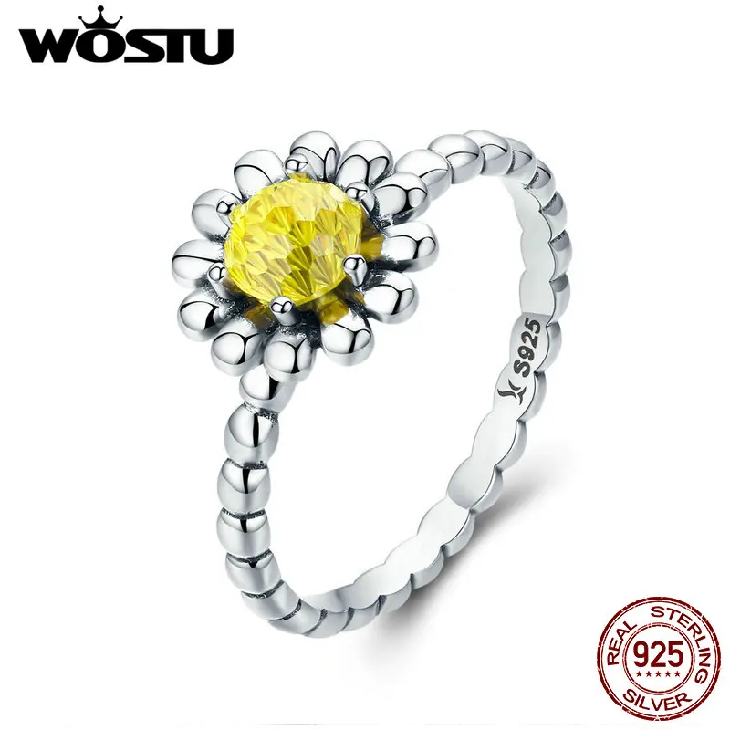 

WOSTU 100% 925 Sterling Silver Female Yellow Daisy Flower Finger Ring for Women Anniversary Wedding Jewelry Anel FIR238