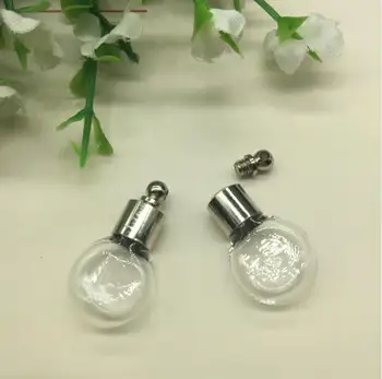 

20pcs crystal 25.8*14.5*7.6mm Glass small Flat Round wishing Bottle jars vial pendant with Necklace Screw cap Top charm jewelry
