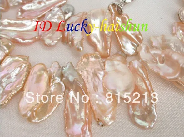 

FREE SHIPPING>>>@@ > N313 35mm baroque pink REBORN KESHI pearls necklace 925ss l