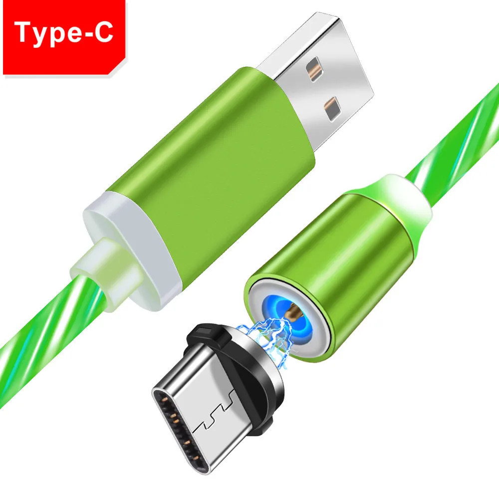 Dazzle светодиодный светящийся Магнитный кабель для быстрой зарядки Micro usb type C зарядное устройство для iphone 6 7 X XS для samsung a50 Redmi 5 6 Note 7 Pro - Цвет: Green Type C Cable