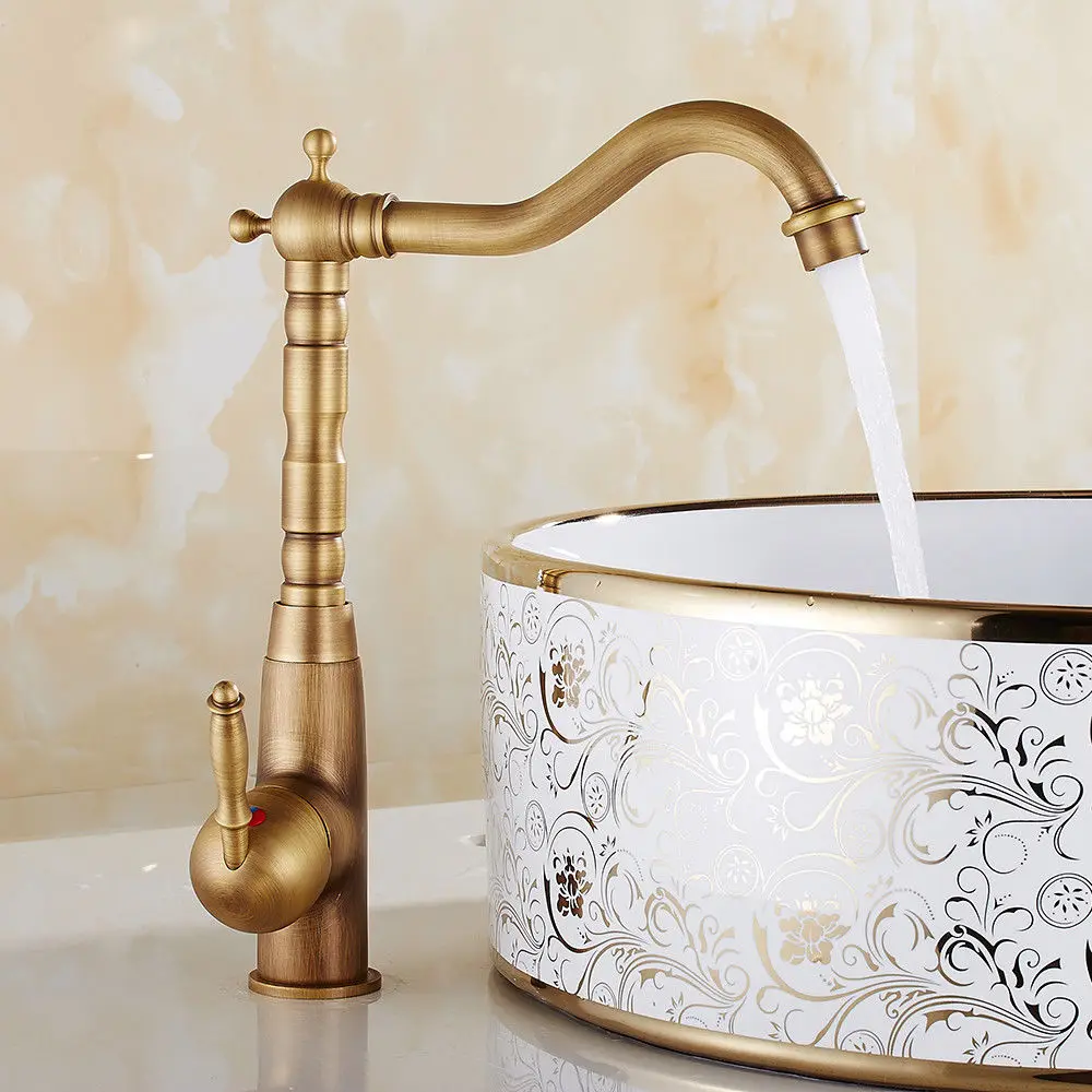 Basin Faucets Antique Brass Bathroom Faucet Basin Tap Single Handle Hot and Cold Water Mixer Taps ZD1216