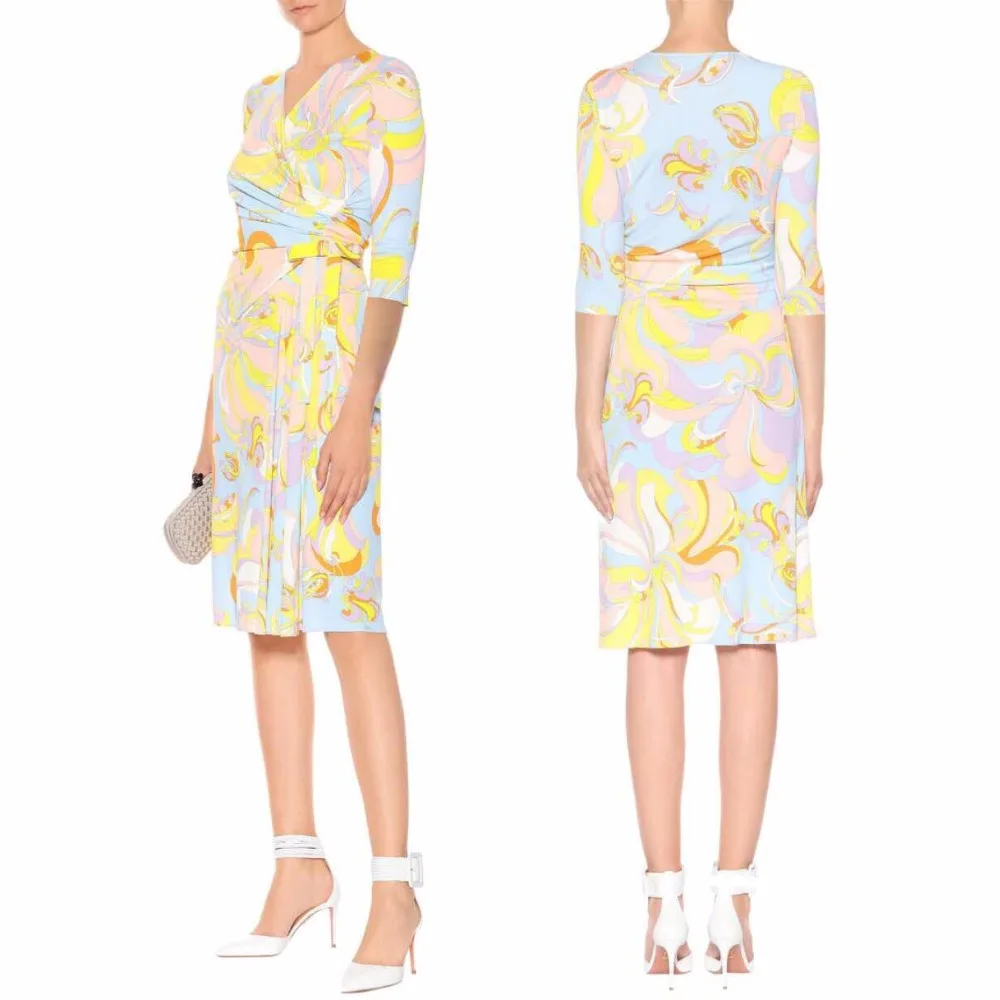 

Women's Summer half Sleeved V-Neck Fashion Beautiful Leisure Stretch silk Knitted Slim Dress