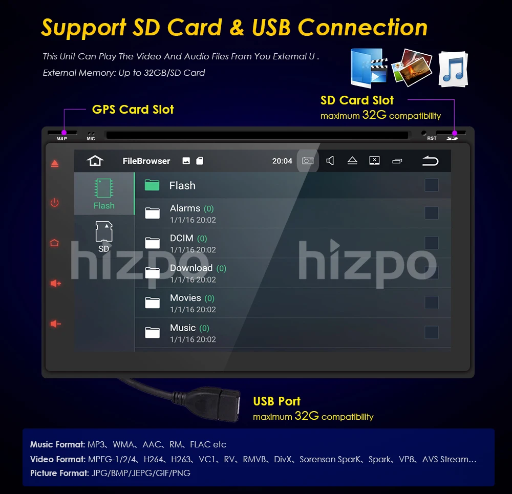 Perfect HIZPO 2DIN Android8.0 HD 800*480 screen Octa Core 4G RAM+32G ROM universal car radio gps  with wifi car stereo audio DVD PLAYER 14