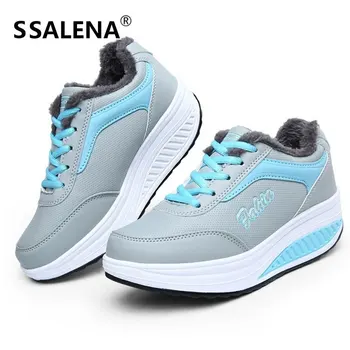 

Winter Women Warm Fur Sports Running Shoes Outdoor Height Increasing Swing Shoes Cushioning Lace Up Training Shoes #B2121