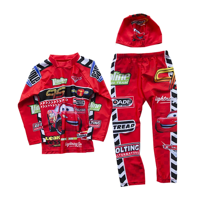 

GI FOREVER Children Cool Cartoon Two Pieces Suit With Cap Boy Long Sleeve Swimsuit New Kid Bathing Suit Maillot De Bai