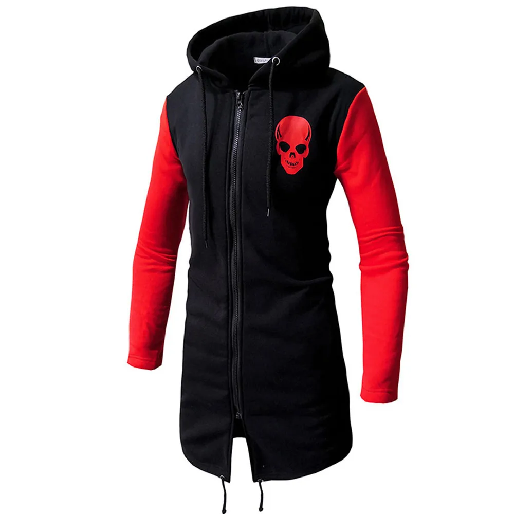 

long jacket men Outwear Men's Autumn Winter Casual Skull Print Zipper Long Sleeve hooded d90617