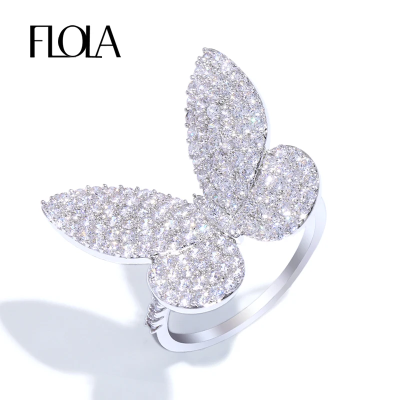 

FLOLA Top Quality Cubic Zircon Silver Butterfly Ring CZ Fashion Cocktail Rings for Women Party Wedding Anel Gifts rigf33