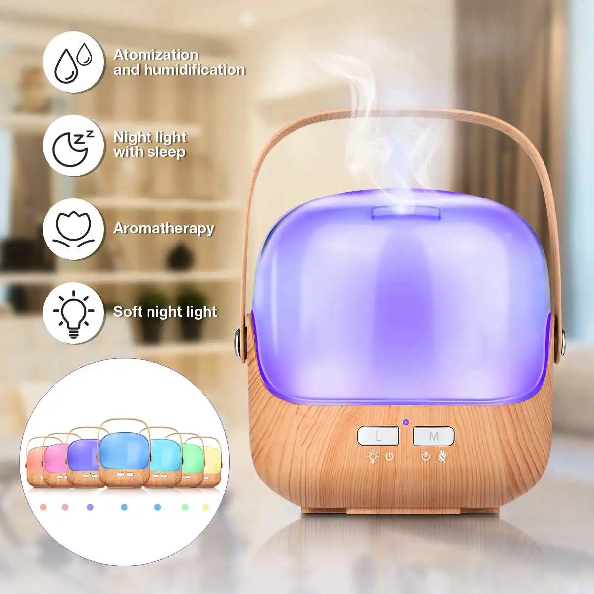

AUGIENB 250ml Wood Grain USB Ultrasonic Aroma Air Humidifier Essential Oil Diffuser with 7 Color LED Night light for Office Home
