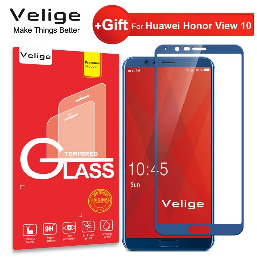 

Velige Real 2.5D Full Cover Tempered Glass for Huawei Honor View 10 Honor V10 V 10 Screen Protector HD Clarity Glass Film