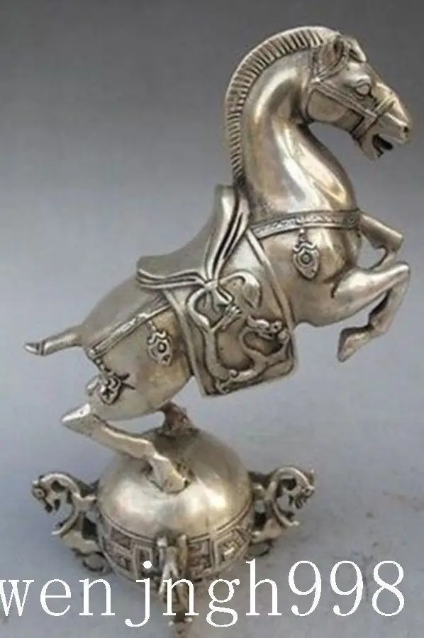 

Crafts statue Chinese Copper silver FengShui Lucky zodiac year Run Horse animal beast Statue halloween