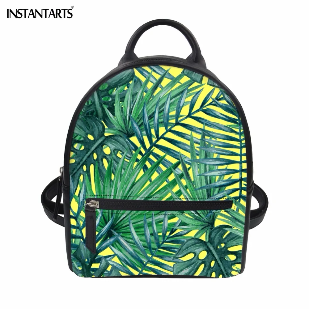 INSTANTARTS Tropical Rainforest Green Leaves Print Women Mini PU