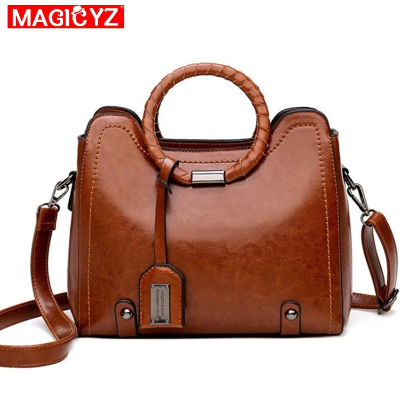 

MAGICYZ New Ladies Hand Bags Round handle small women bag Top-Handle Purse Pu Leather women Messenger bag