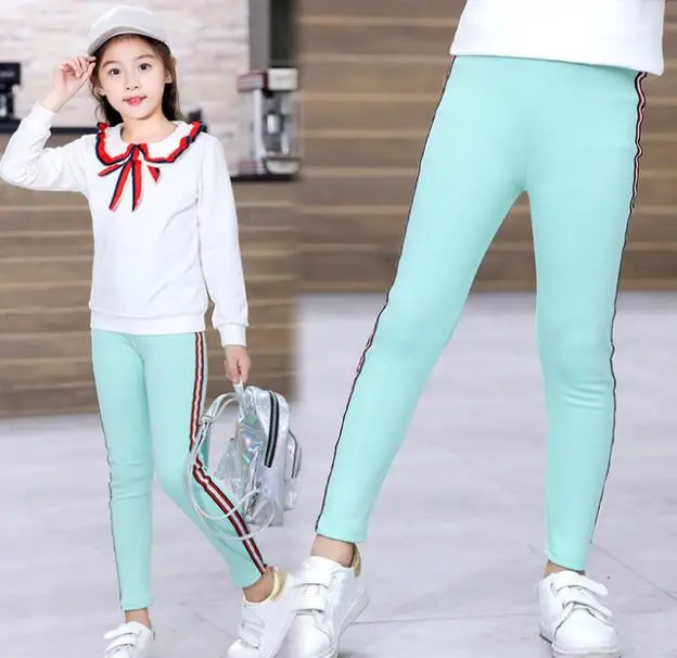Осенние леггинсы для девочек, хлопковые штаны для девочек, спортивные Леггинсы, одежда для девочек 2-13 лет - Цвет: Sky blue