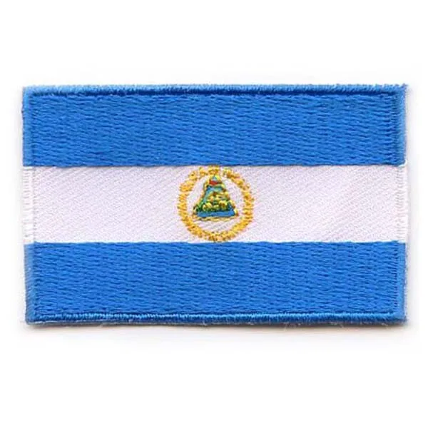 

2.5",area over 80%,6189,Nicaragua,100pcs/bag,MOQ50pcs,emb patch,merrow & flat broder,iron on backing,free shipping by Post