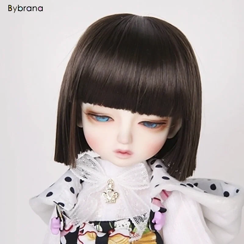 

Bybrana BJD Wig 1/3 1/4 1/6 Short Straight Bangs Brown hair High Temperature Fiber for Dolls