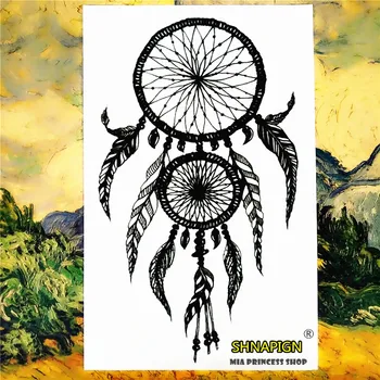 

SHNAPIGN Indian Feather Ring Temporary Tattoo Body Art Sleeve Arm Flash Tattoo Stickers 12*20 painless Henna selfie stickers