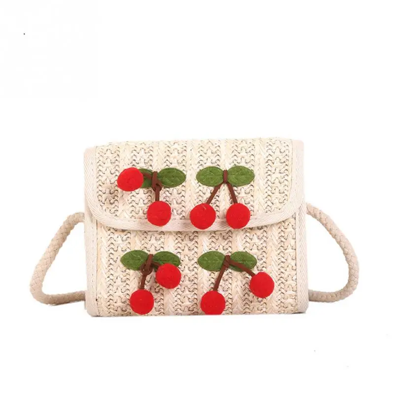 

Women Mini Straw Shoulder Bag Girls Braid Cute Cherry Summer Beach Party Crossbody Bag Floral Messenger