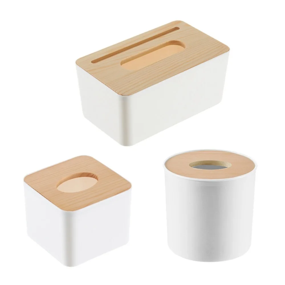 

Removable Wood Cover Car Plastic Tissue Box Holder Kitchen Storage Box Office Home Organizer Table Tissue Box With Phone Shelf
