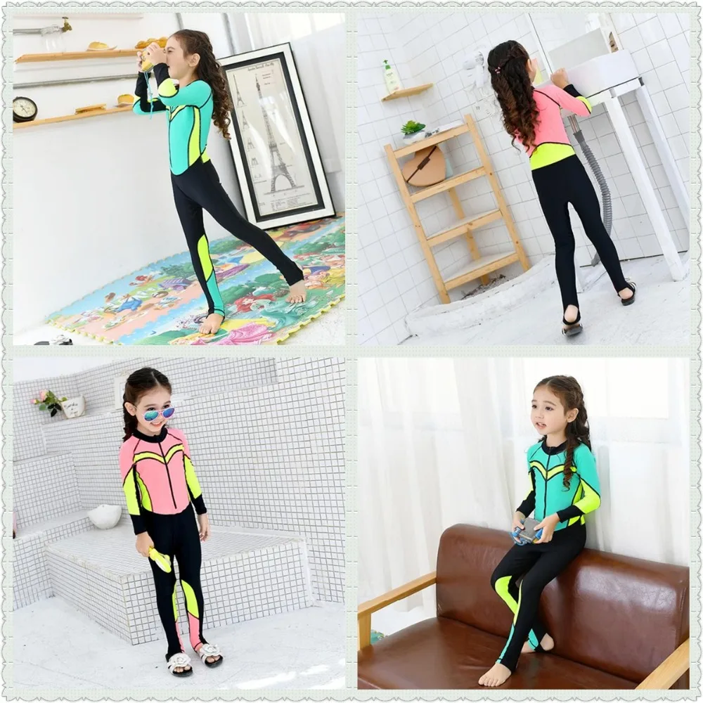 

MEIYIER 2019 FASHION diving suit kids full cover long sleeve swimsuit one pieces childs wetsuit girls wet swim suit green pink