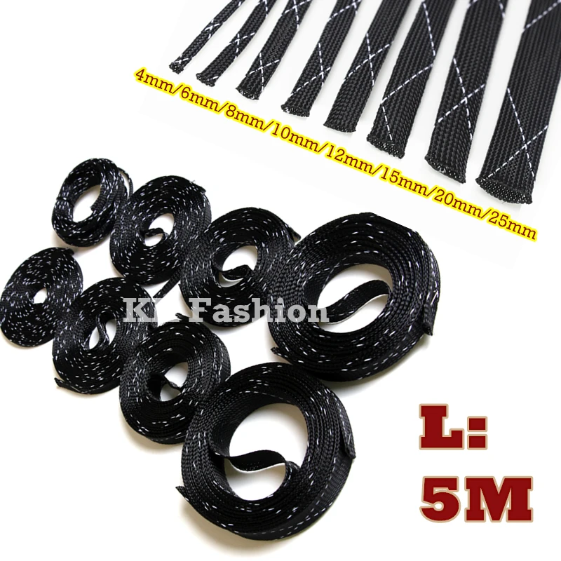 

5M PET Expandable Cable Sleeve Tight Wire Gland Cables protection Insulation Braided Sleeving 4/6/8/10/12/15/20/25mm Black+White