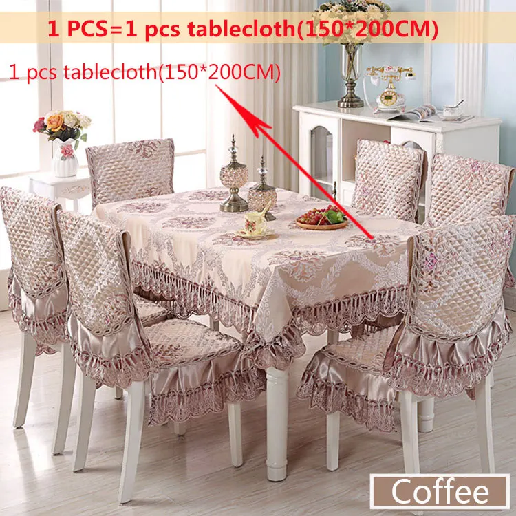 Luxury Europe Table Cloth Satin Printed Lace Chair Cover Cushion Set Hotel Wedding Decorat Banquet Home Dinning Tablecloth Set - Цвет: Coffee1pcs-150x200cm